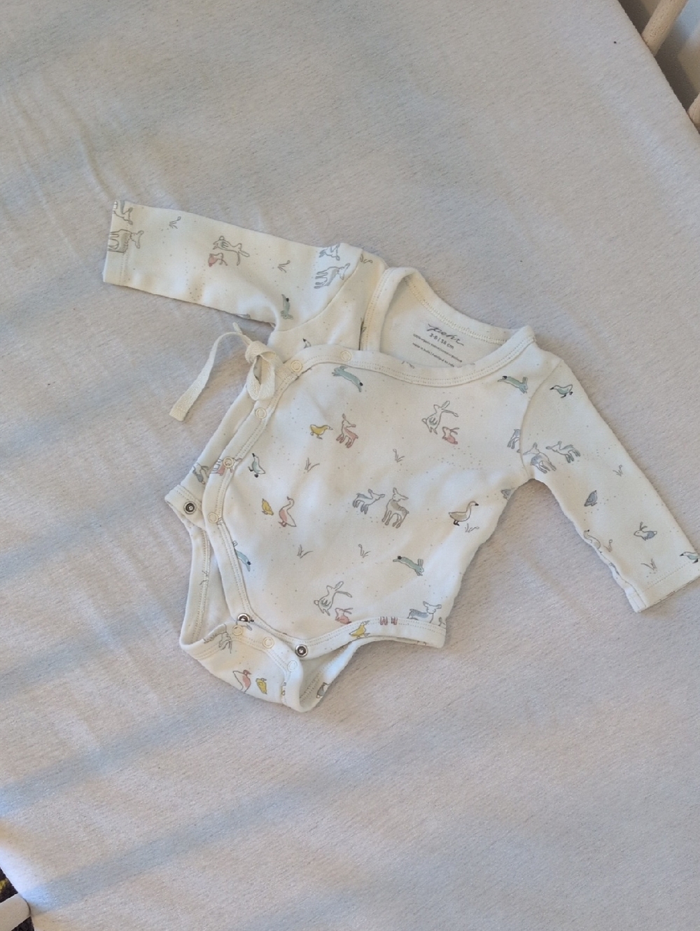 Pehr - 3-6M - Kimono - Neutral Animal Print Long-Sleeve Wrap One-Piece for Kids